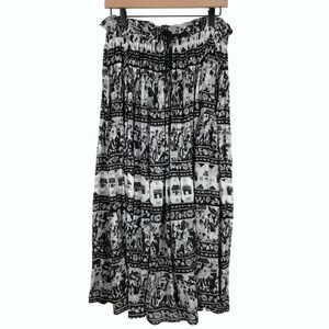 VTG 90s Just Class Maxi Skirt Sz L Broomstick Cotton India Black White Boho